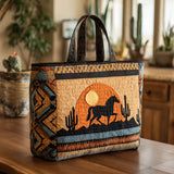 Handcrafted Quilted Tote Bag - Desert Gallop