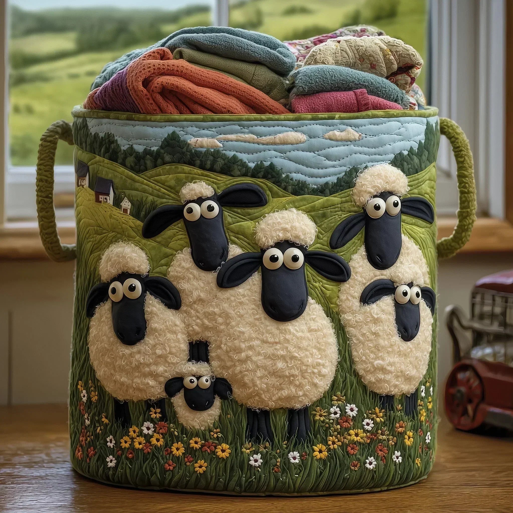 Sheep & Petals quilted laundry basket – product image 1