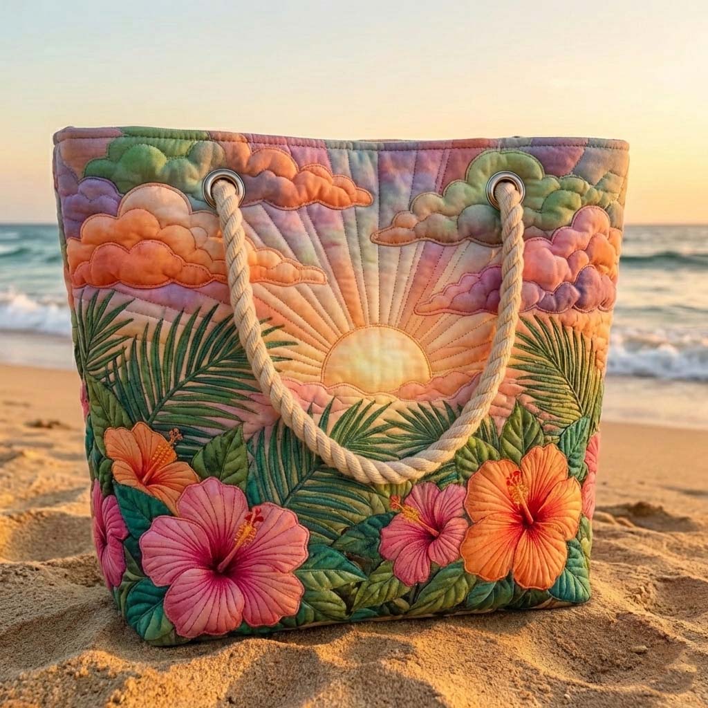 Tropical Dawn Patchwork Beach Bag – Spacious and Lightweight – product image 2