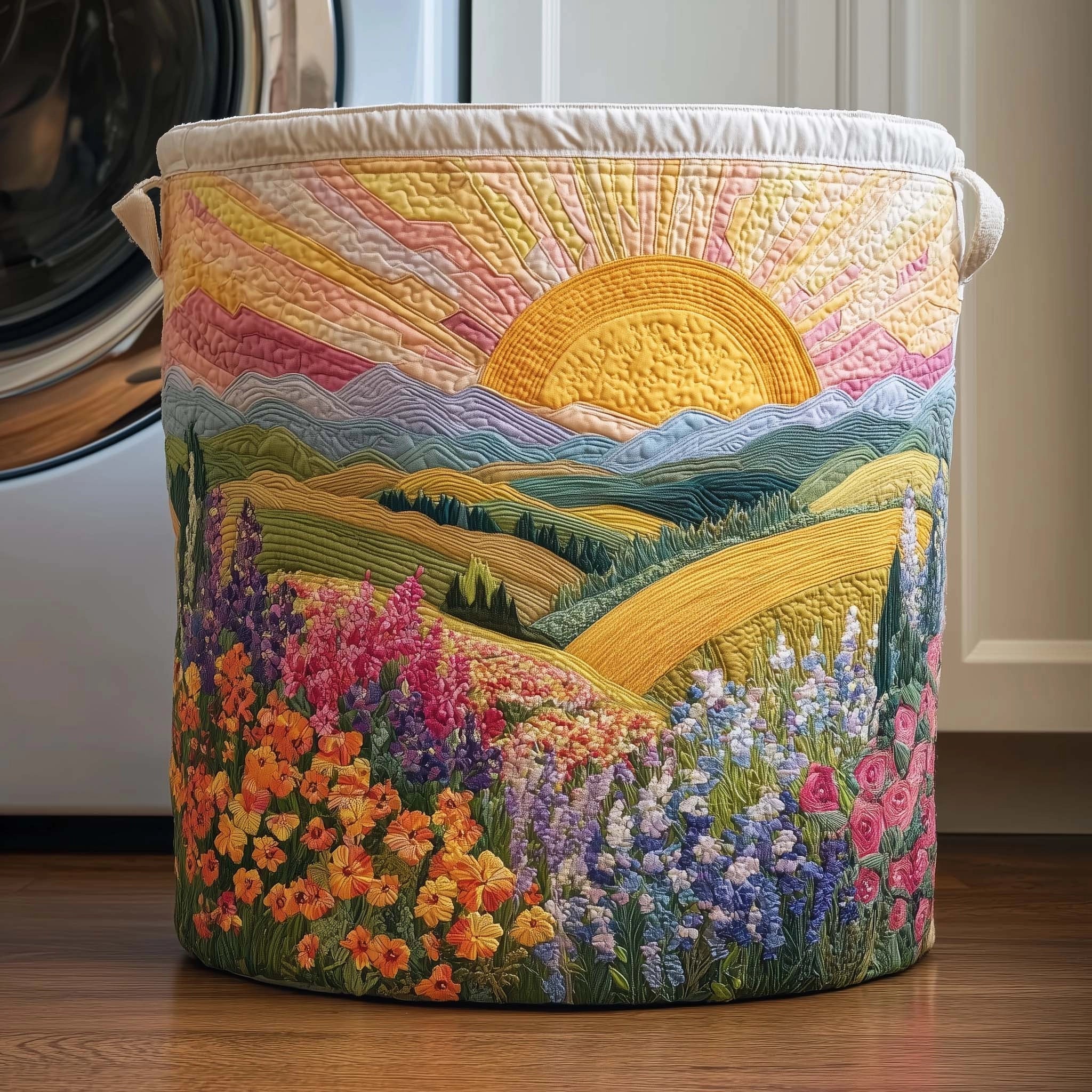 Nature at Dawn quilted laundry basket – product image 1