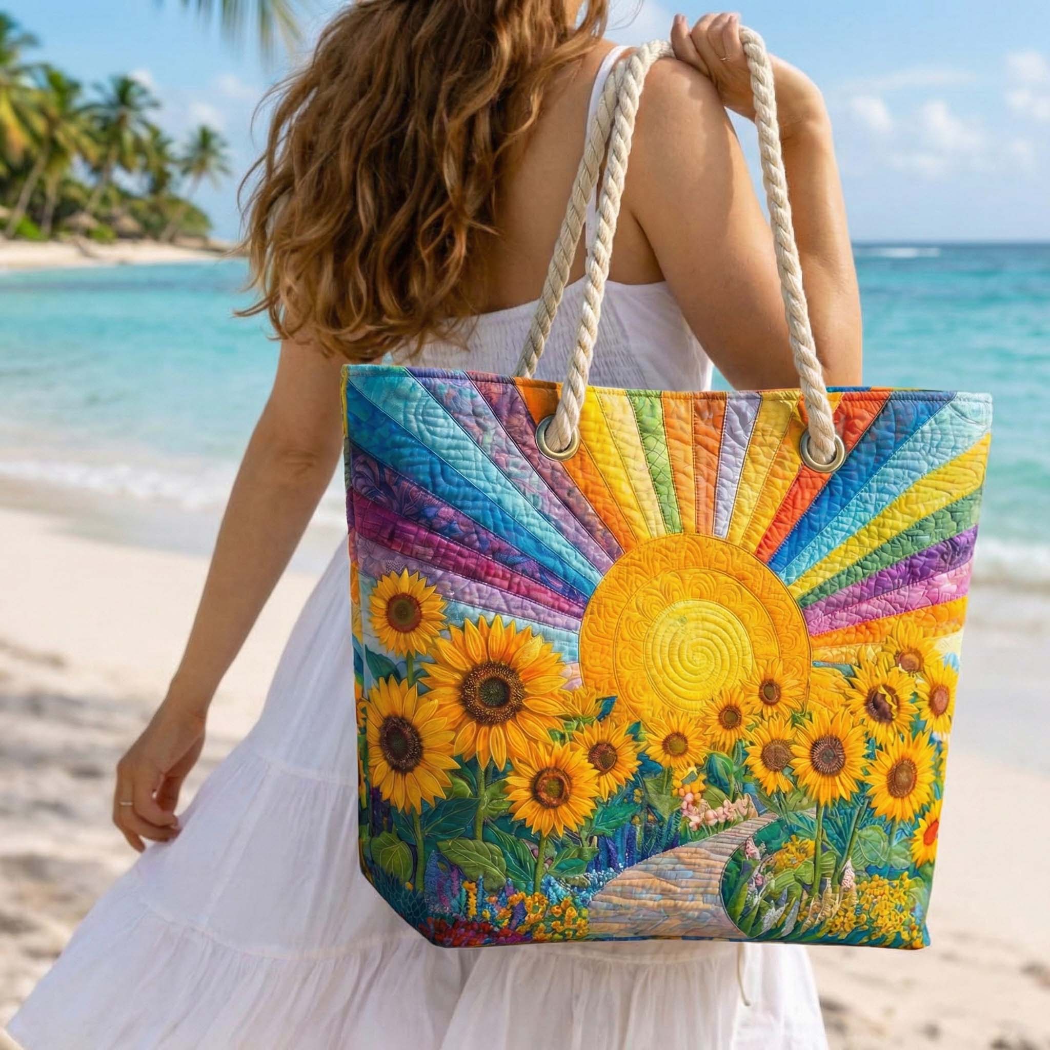 Rainbow Sun Beach Bag Patchwork – Spacious and Lightweight – product image 1