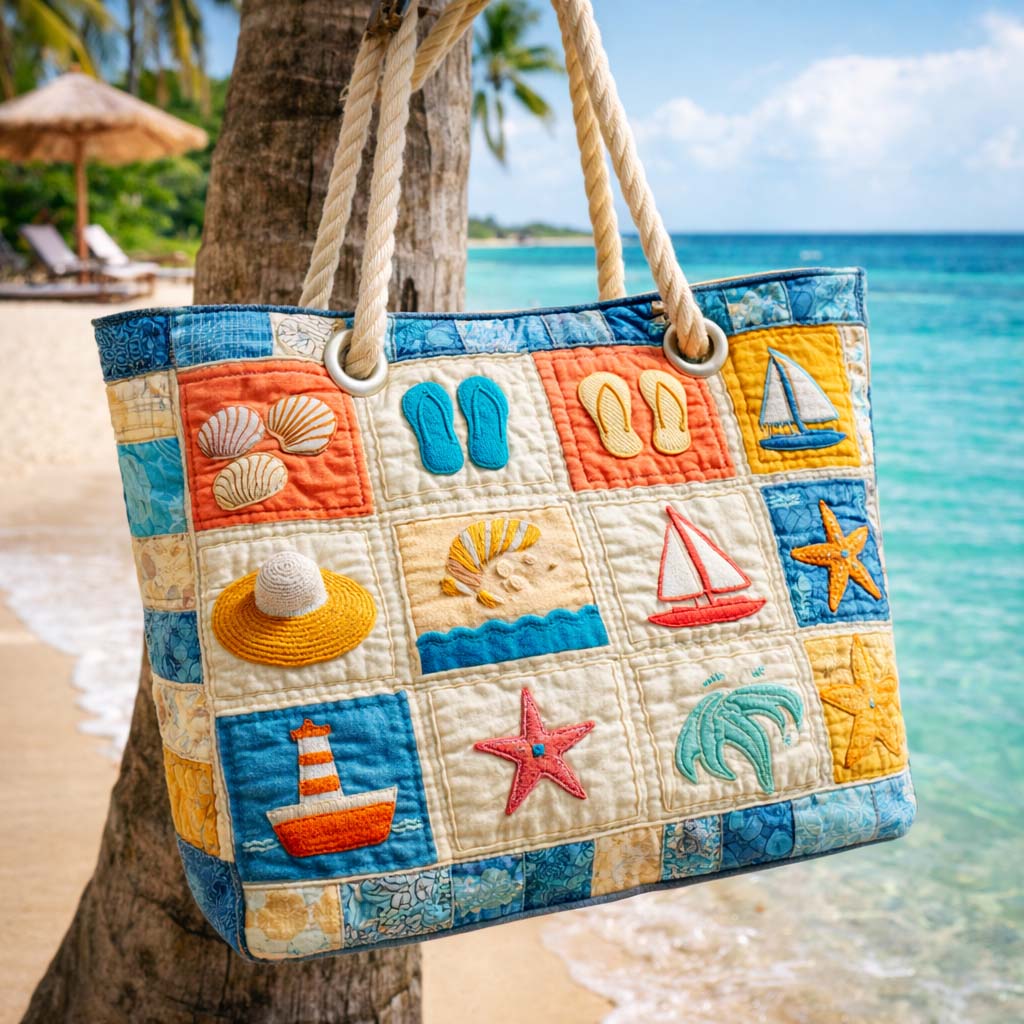 Summer Elegance Patchwork Beach Bag – Spacious and Lightweight – product image 1