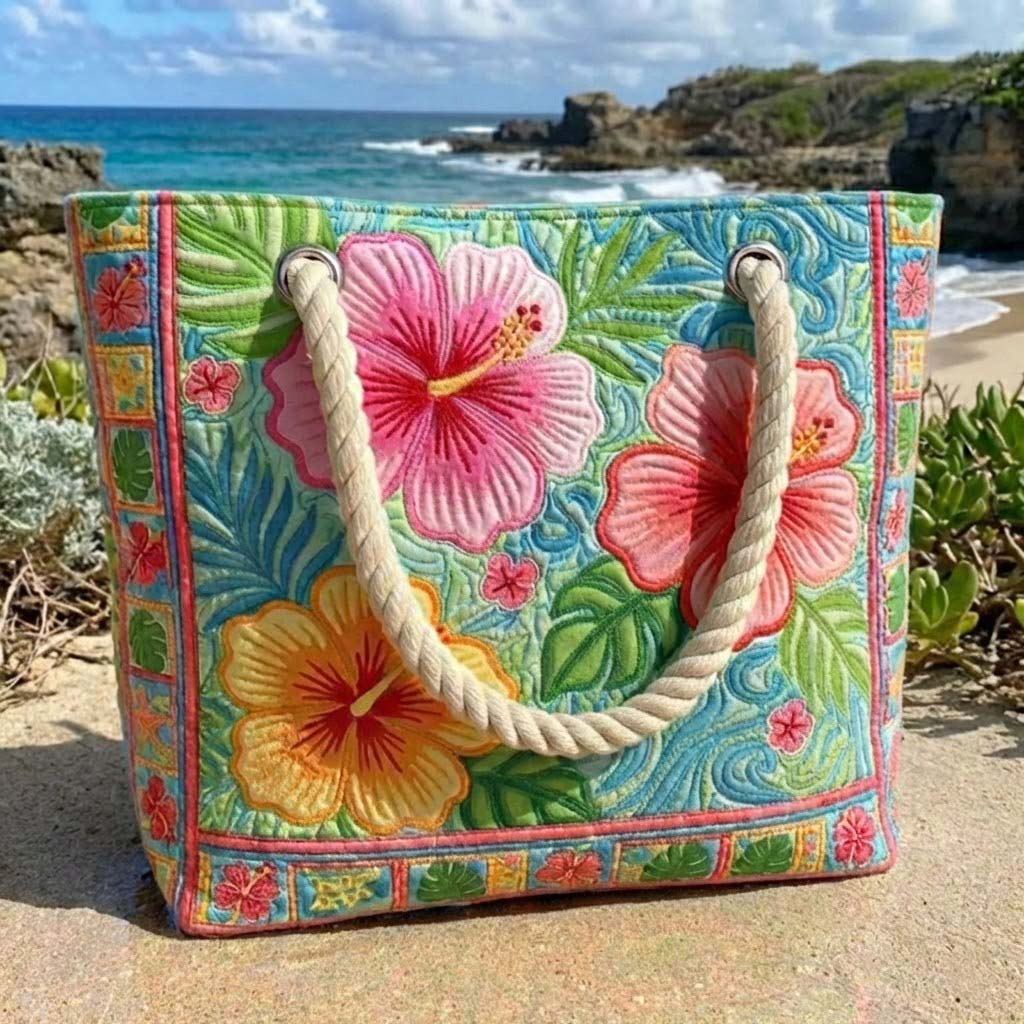 Quilted Floral Beach Bag Tropical Flower – L and XL – product image 2