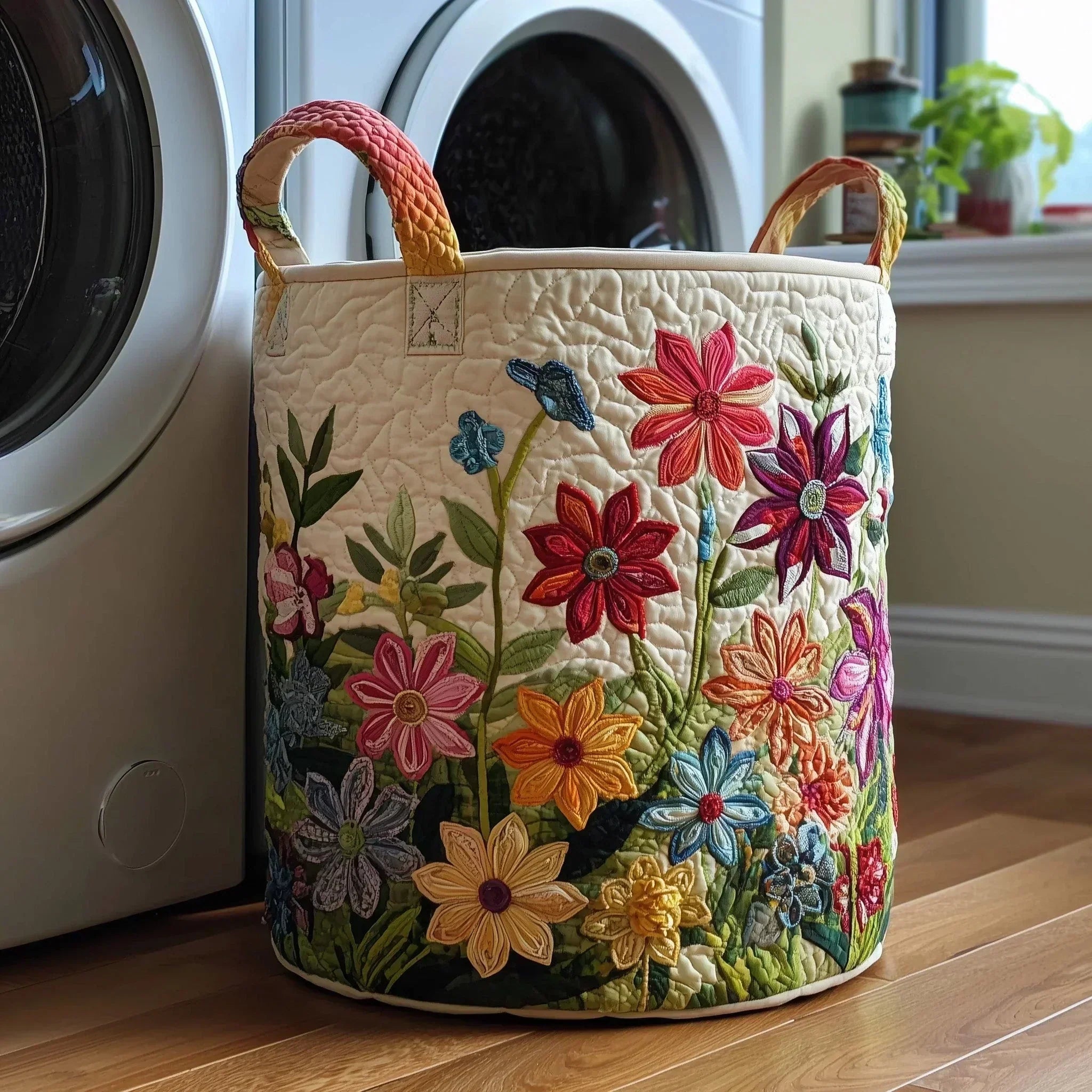 Floral Motif quilted laundry basket – product image 1