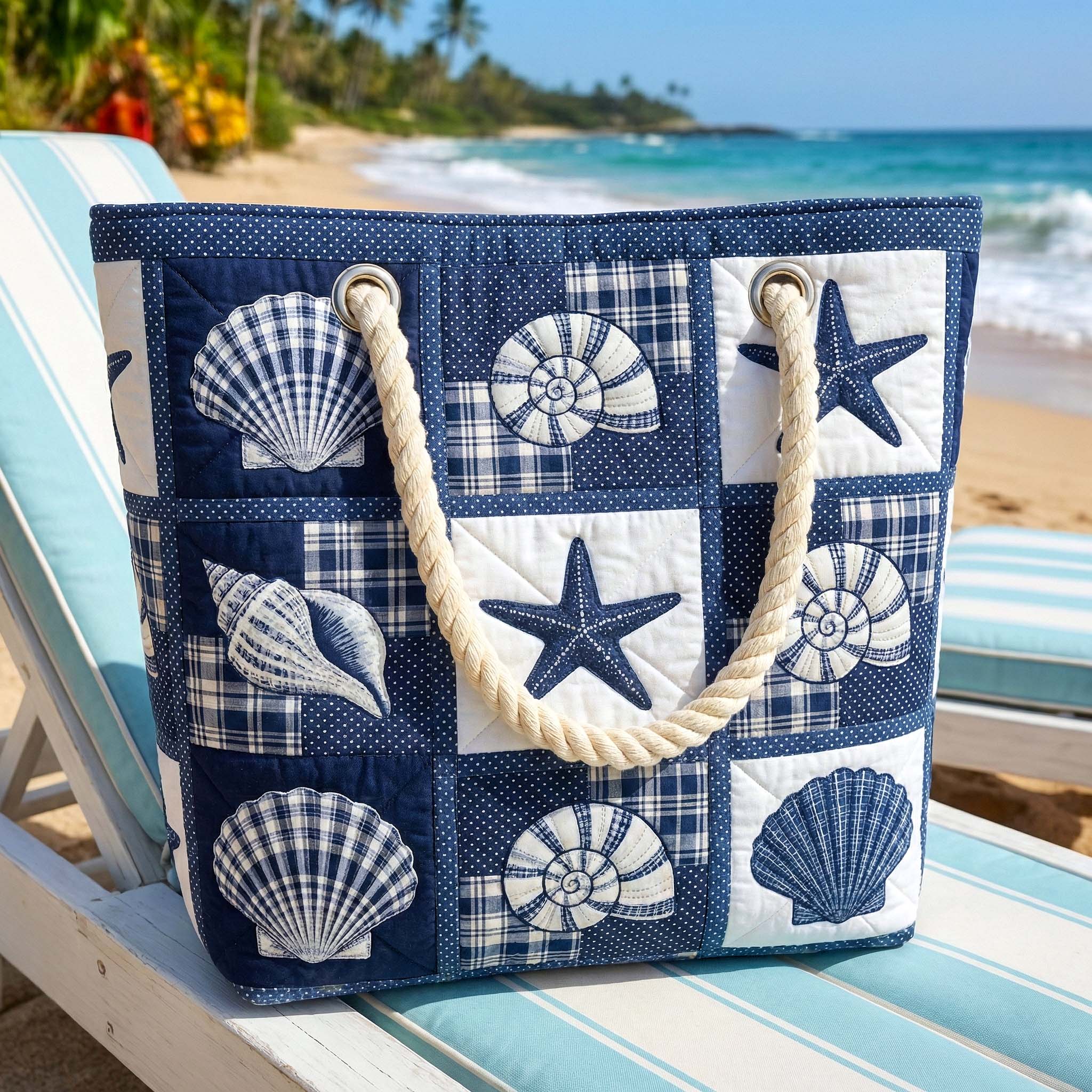 Quilted Beach Bag Serenity of Shells – Spacious and Lightweight – product image 2