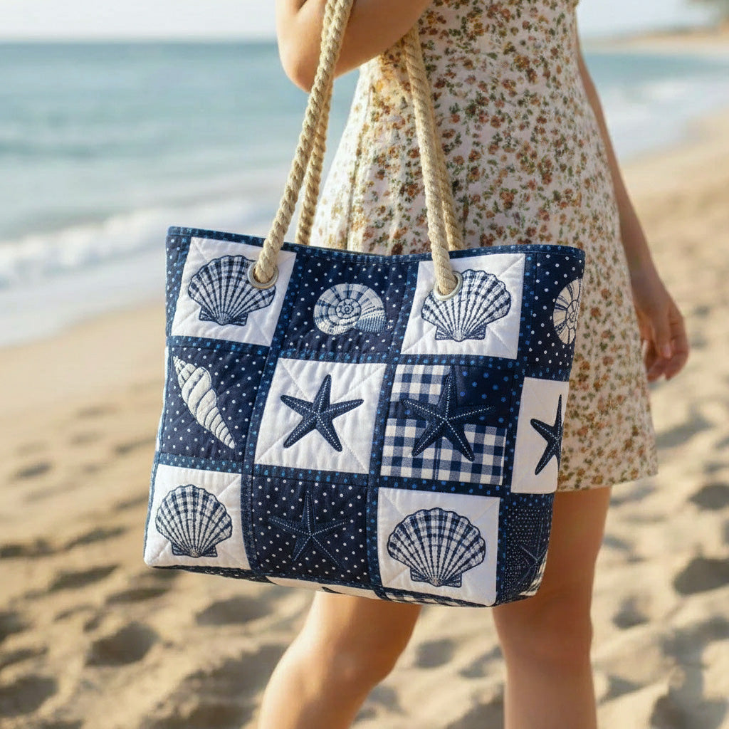 Quilted Beach Bag Serenity of Shells – Spacious and Lightweight – product image 1