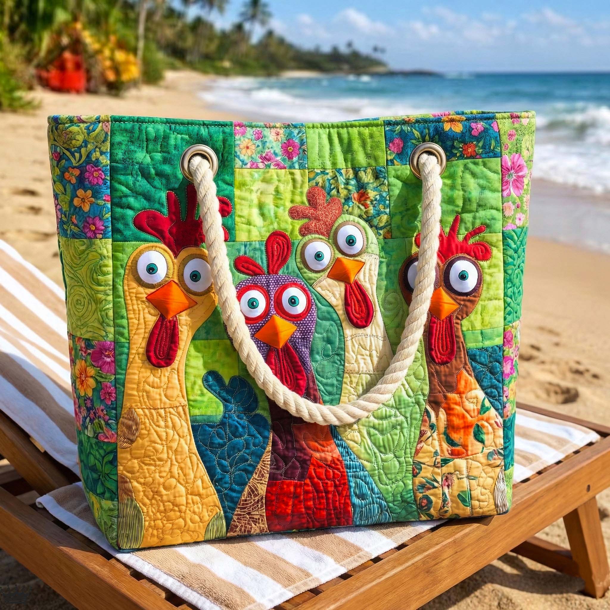 Quilted Beach Bag Hen Multi-Coloured – Gift Idea – product image 2
