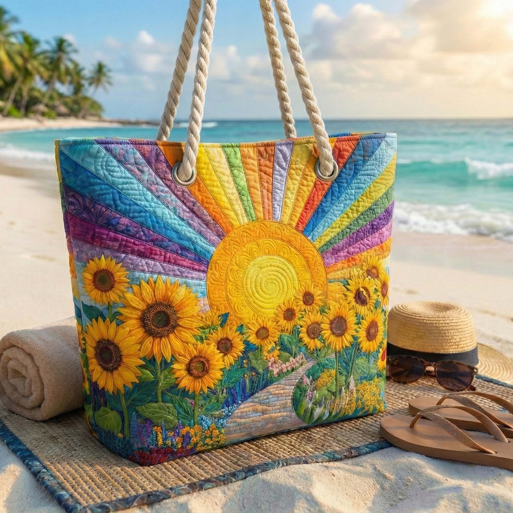 Rainbow Sun Beach Bag Patchwork – Spacious and Lightweight – product image 2