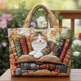 Handcrafted Quilted Tote Bag - Golden Cat