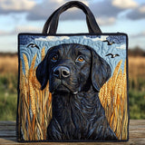 Handcrafted Quilted Tote Bag - Labrador in a Golden Field