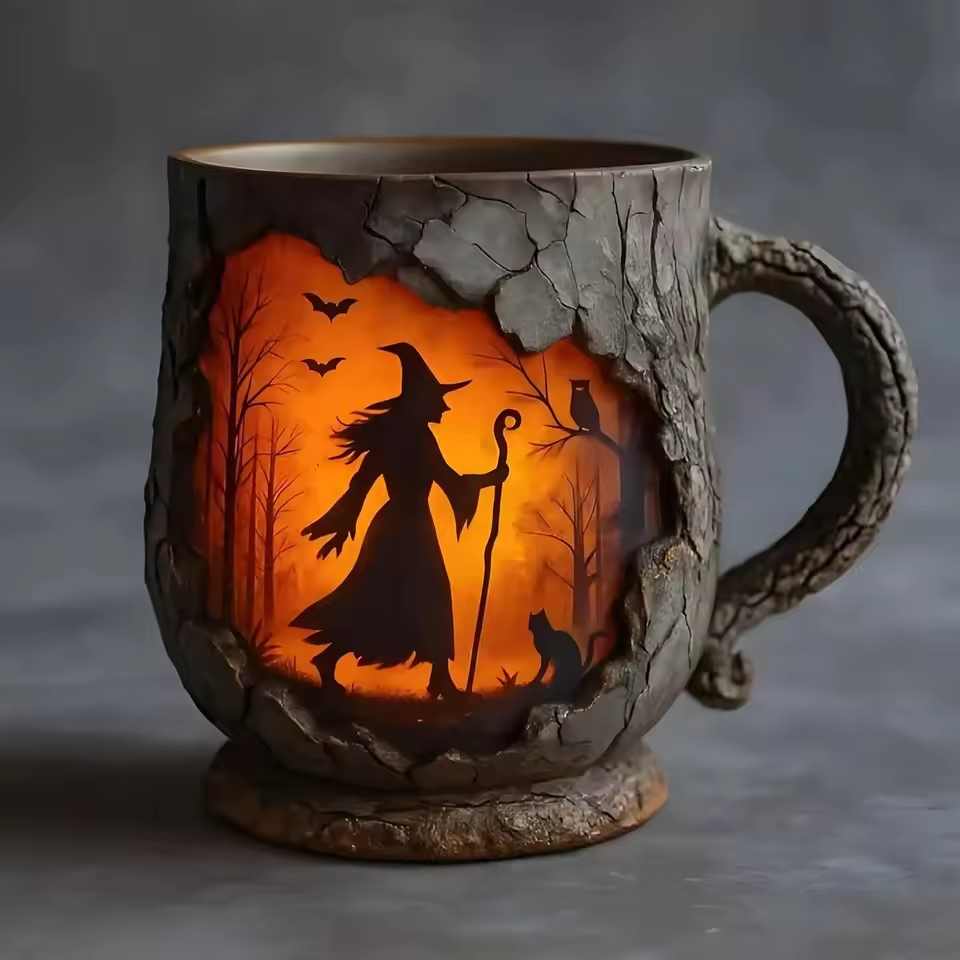 Handcrafted 3D Halloween Mug | Witch and Cat, view 6