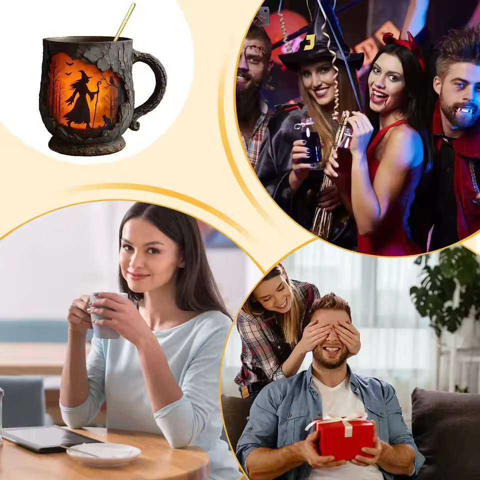 Handcrafted 3D Halloween Mug | Witch and Cat, view 2