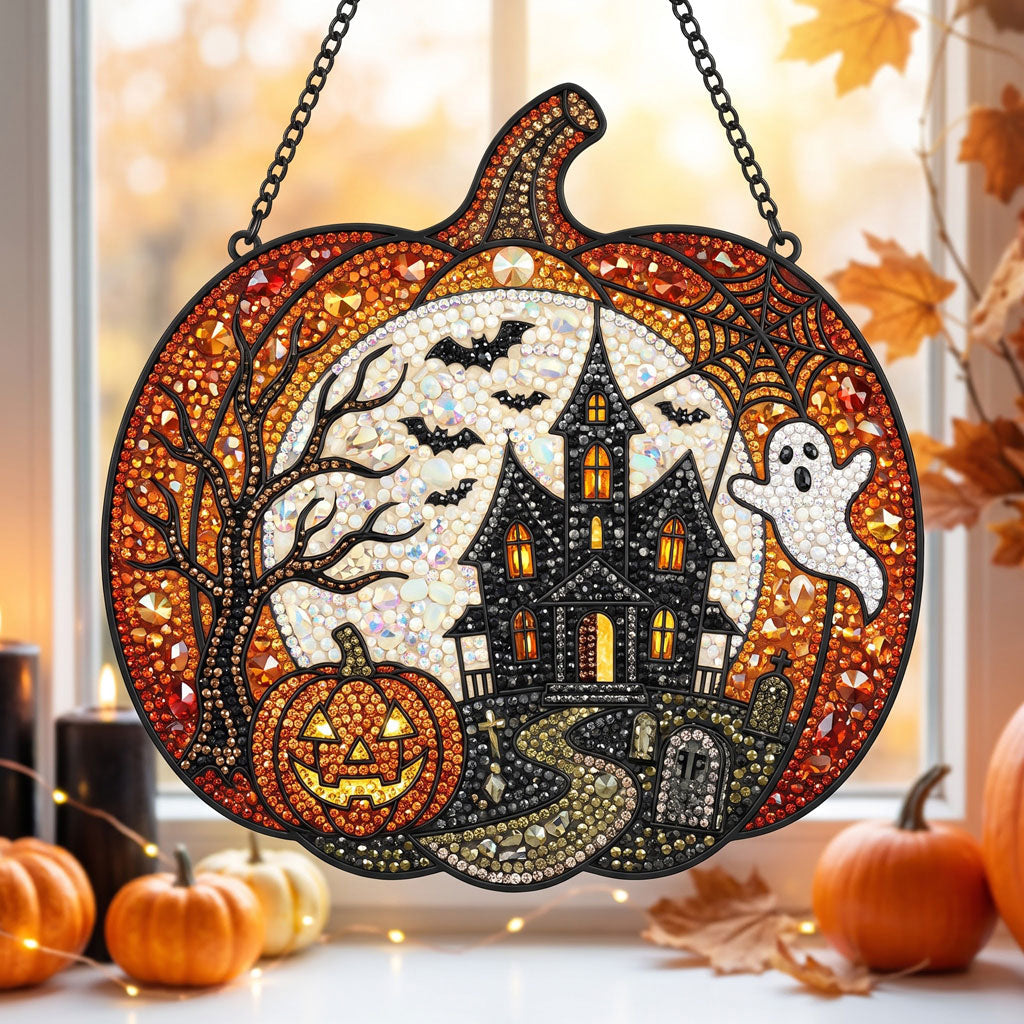 Haunted Pumpkin House – DIY Diamond Art Hanging Decoration – product image 1