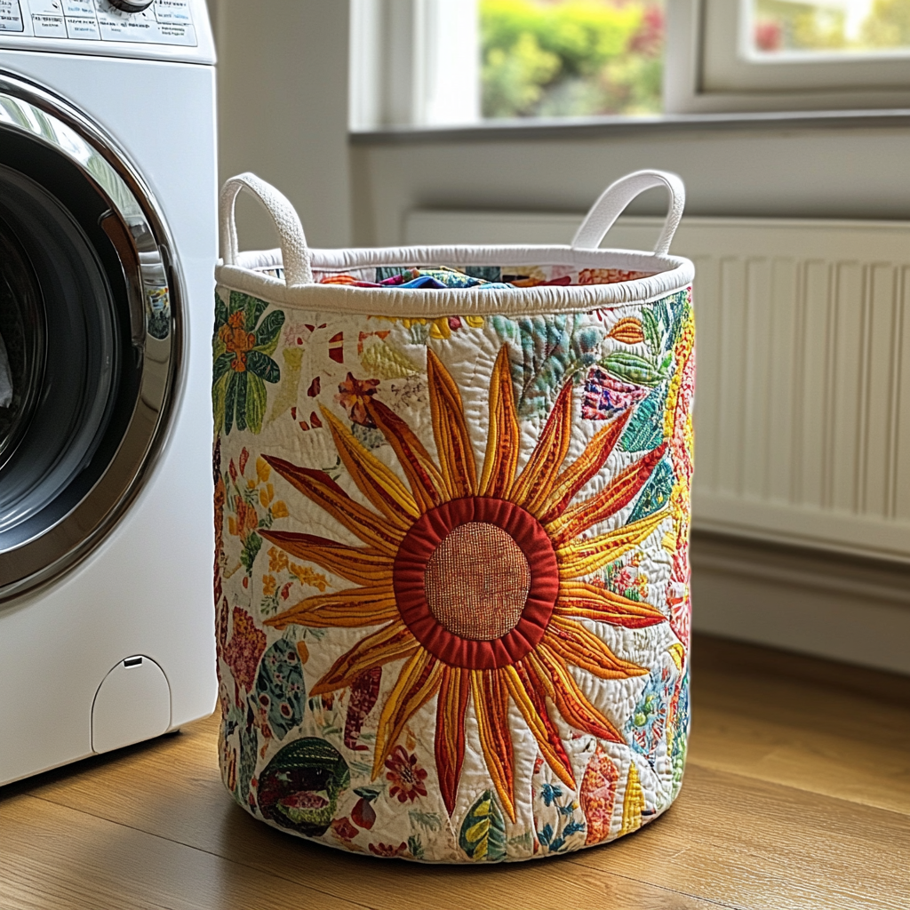 Sunshine over the Meadow quilted laundry basket – product image 1