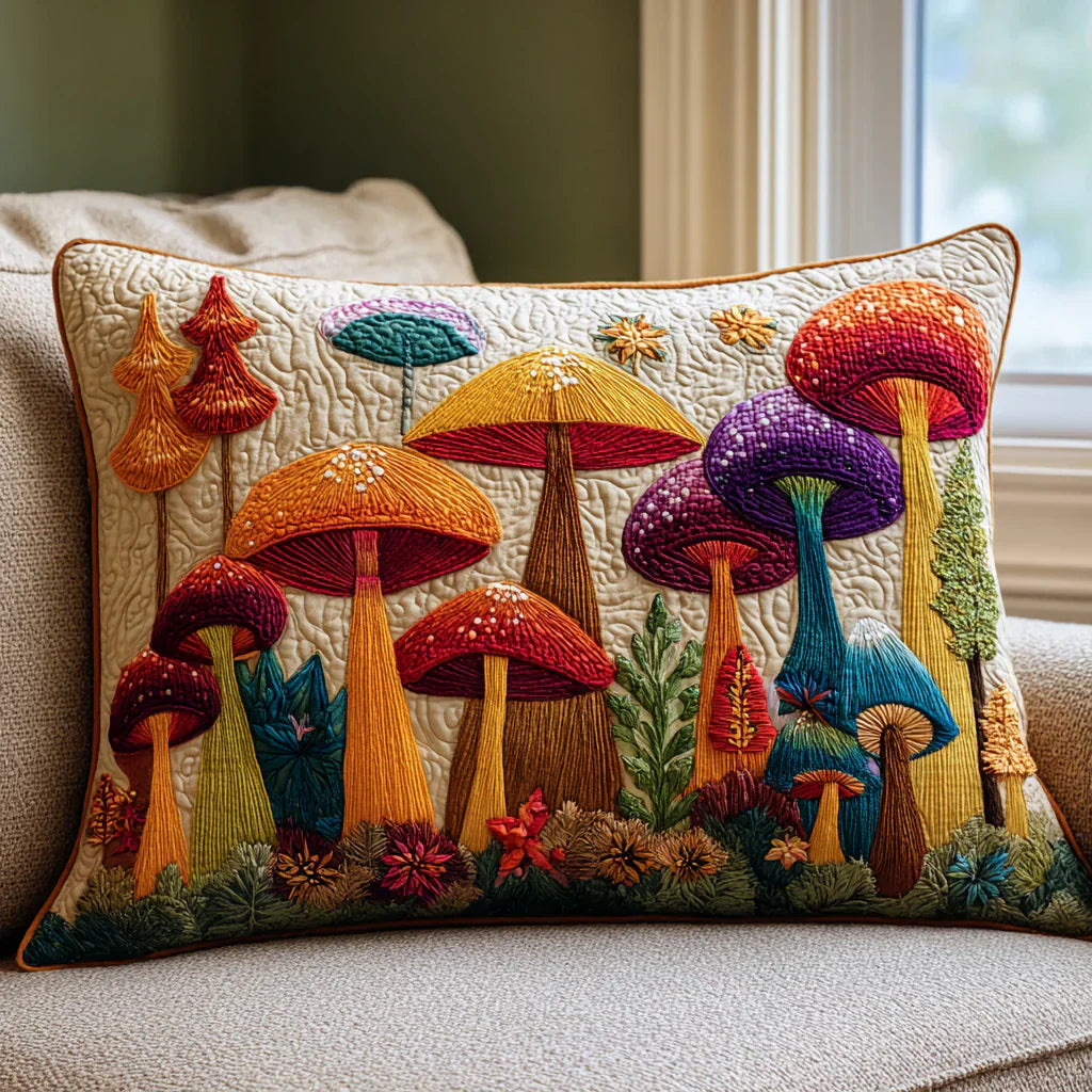 Quilted Pillowcase | Mushroom Garden