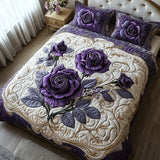 3-Piece Quilted Bedding Set | Purple Rose