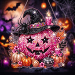Pink Witch Pumpkin – DIY Diamond Art Hanging Decoration – product image 1