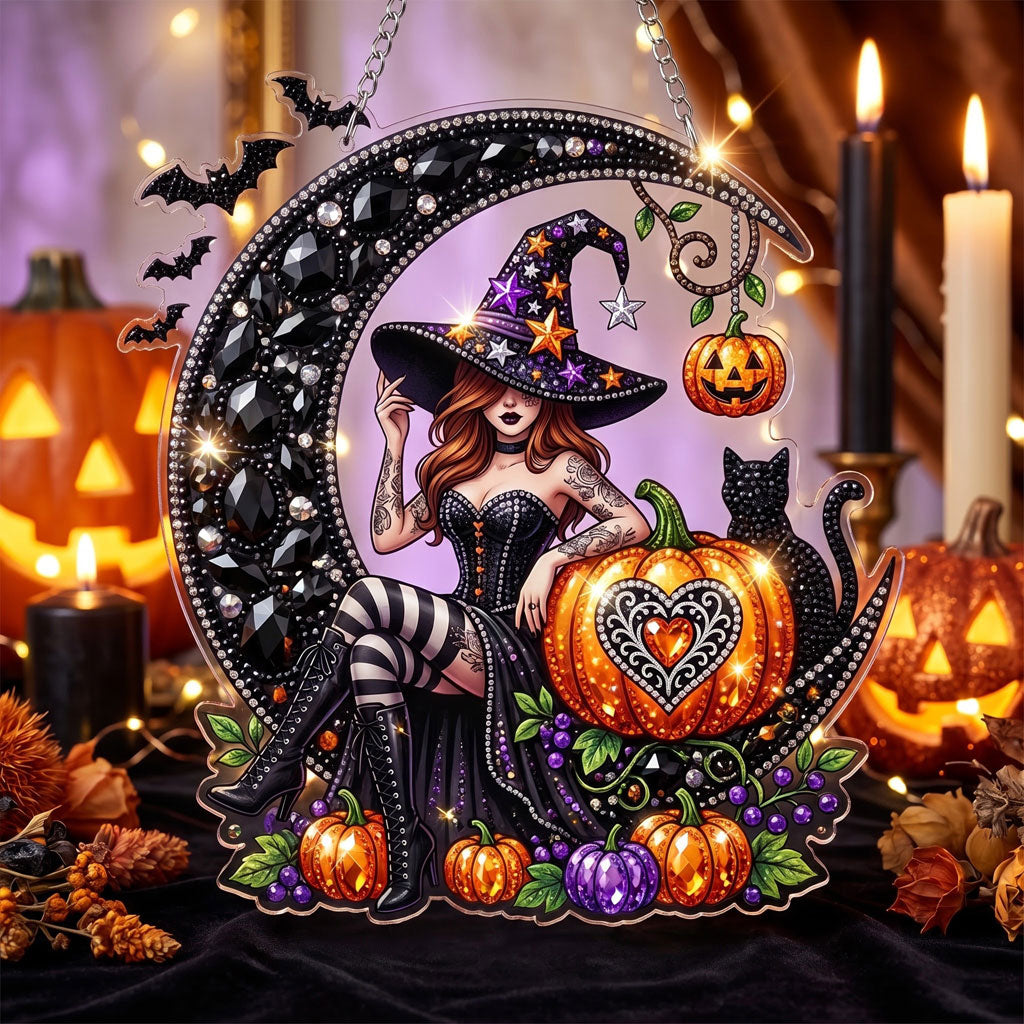Pumpkin Moon Witch – DIY Diamond Art Hanging Decoration – product image 1