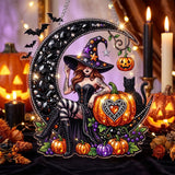 Pumpkin Moon Witch – DIY Diamond Art Hanging Decoration – product image 1