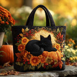 Handcrafted Quilted Tote Bag - Cat on a Pumpkin