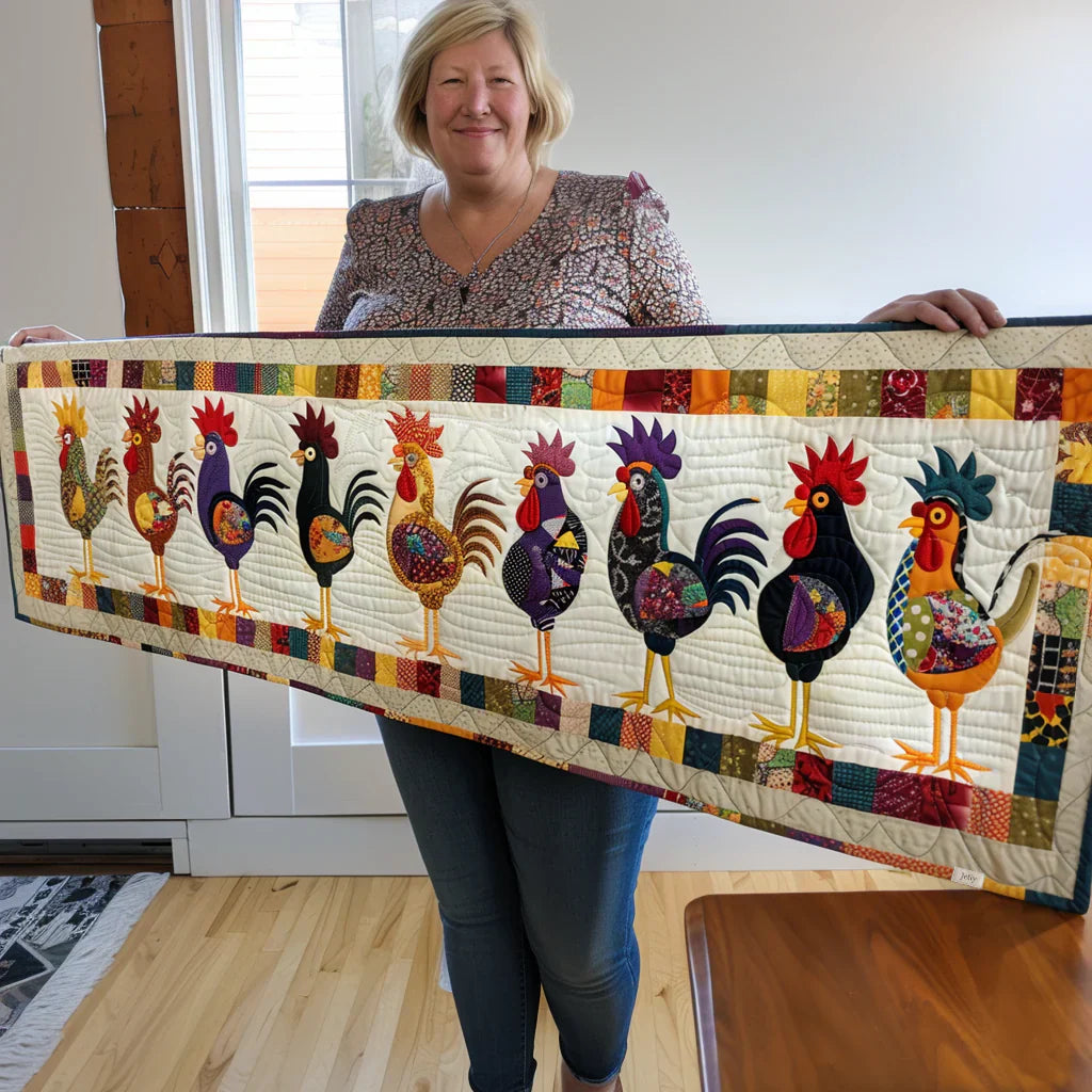 Quilted Table Runner | Rooster Parade
