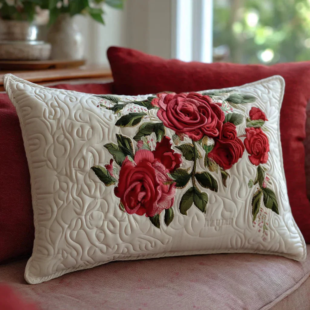 Quilted Pillowcase | Rose Garden Hearts