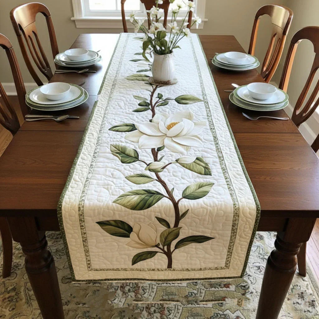 Quilted Table Runner | Rustic Magnolia Bloom, view 3