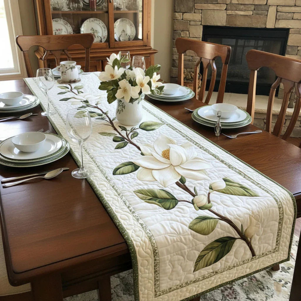 Quilted Table Runner | Rustic Magnolia Bloom, view 2