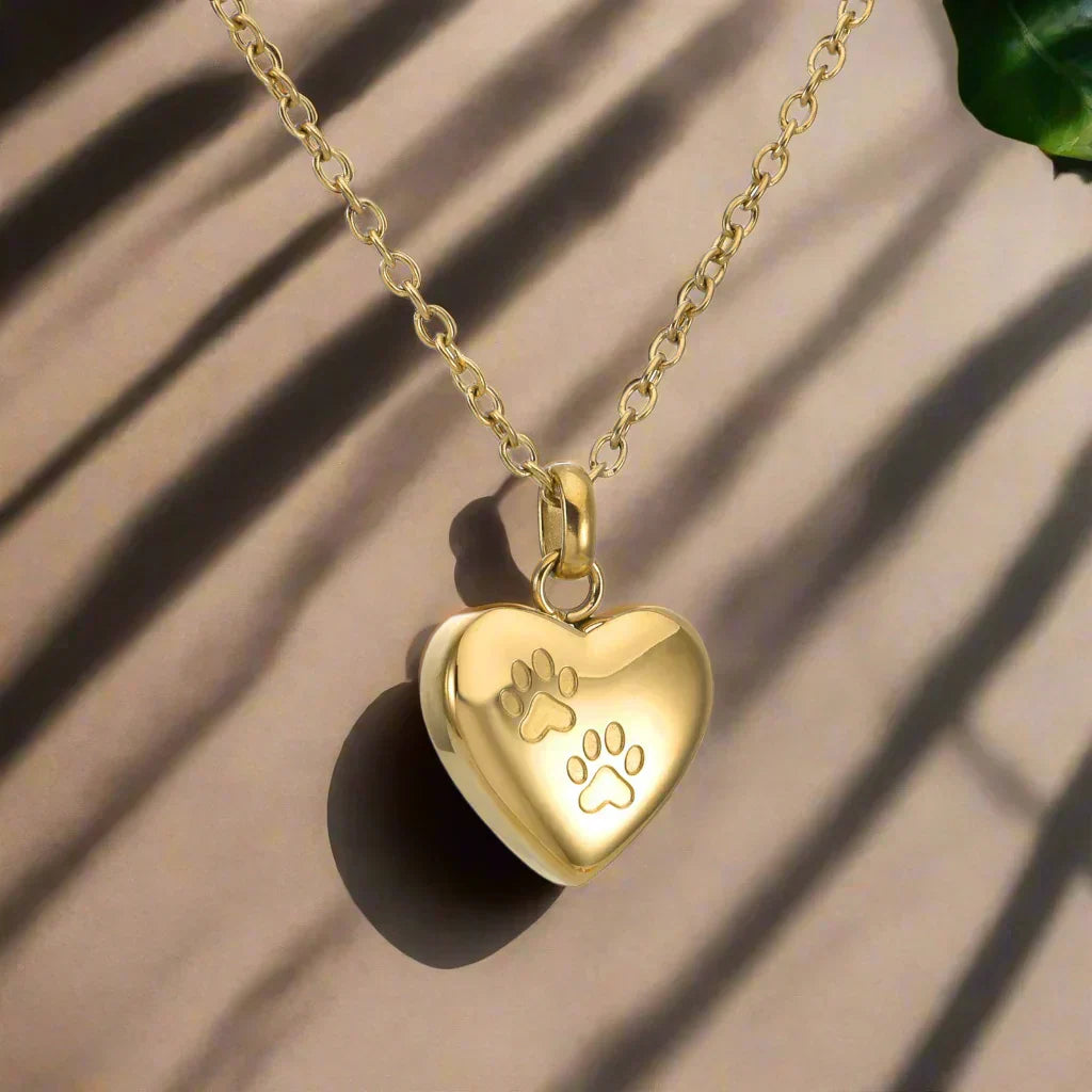 Paw Heart Memorial Necklace with Stainless Steel Urn Pendant, view 3