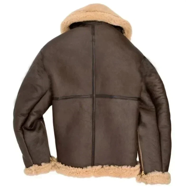 Sherpa-Lined Faux Leather Aviator Winter Jacket