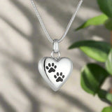 Paw Heart Memorial Necklace with Stainless Steel Urn Pendant, view 2
