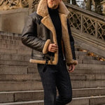Sherpa-Lined Faux Leather Aviator Winter Jacket