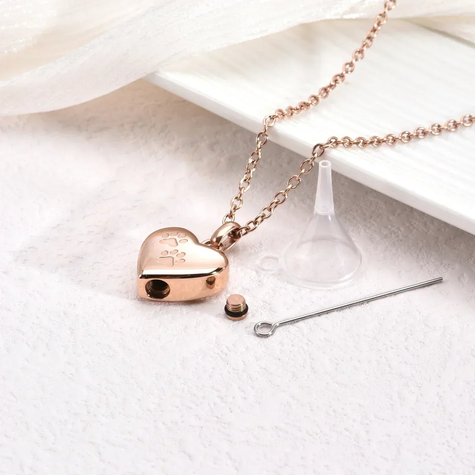 Paw Heart Memorial Necklace with Stainless Steel Urn Pendant, view 5