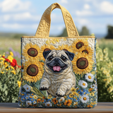 Handcrafted Quilted Tote Bag - Sunny Pug