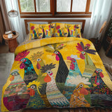3-Piece Quilted Bedding Set | Roosters at Dawn