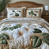 3-Piece Quilted Bedding Set | White Hibiscus
