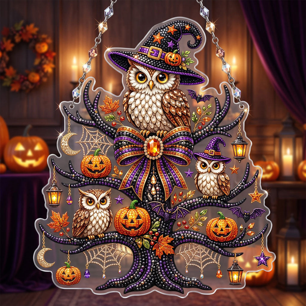 Witch Owl Tree – DIY Diamond Art Hanging Decoration – product image 1