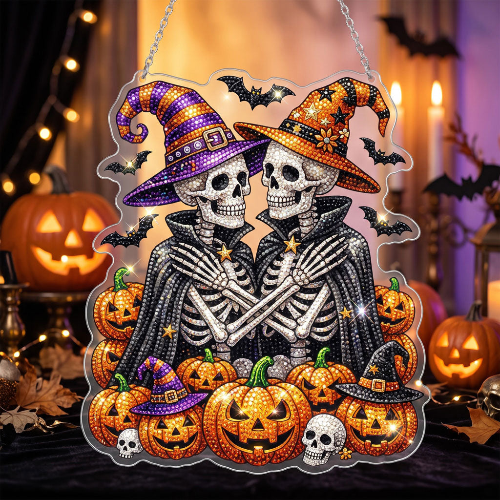 Witch Skeleton Couple – DIY Diamond Art Hanging Decoration – product image 1