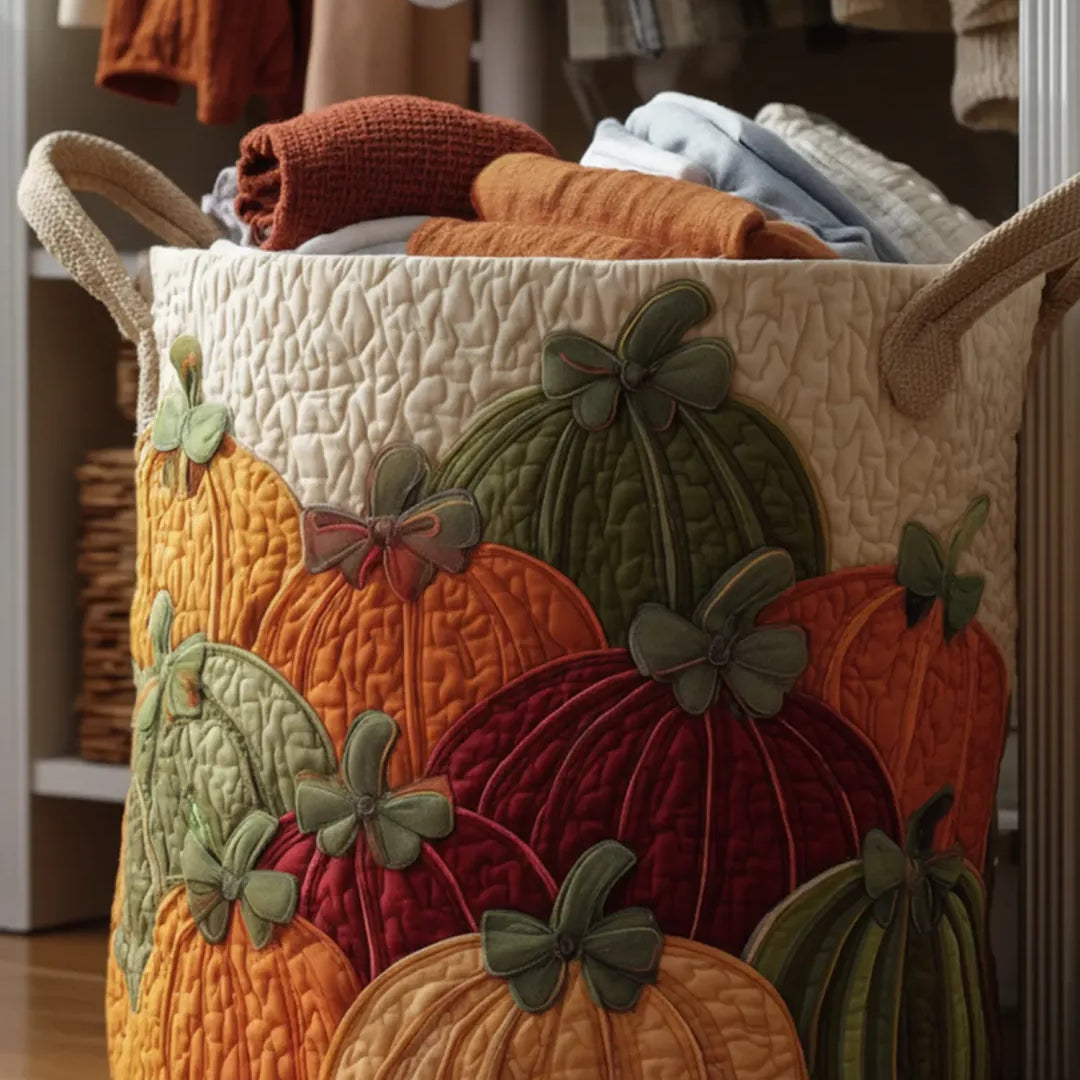 Quilted Laundry Basket – Autumn Pumpkin Patch for Thanksgiving – product image 1