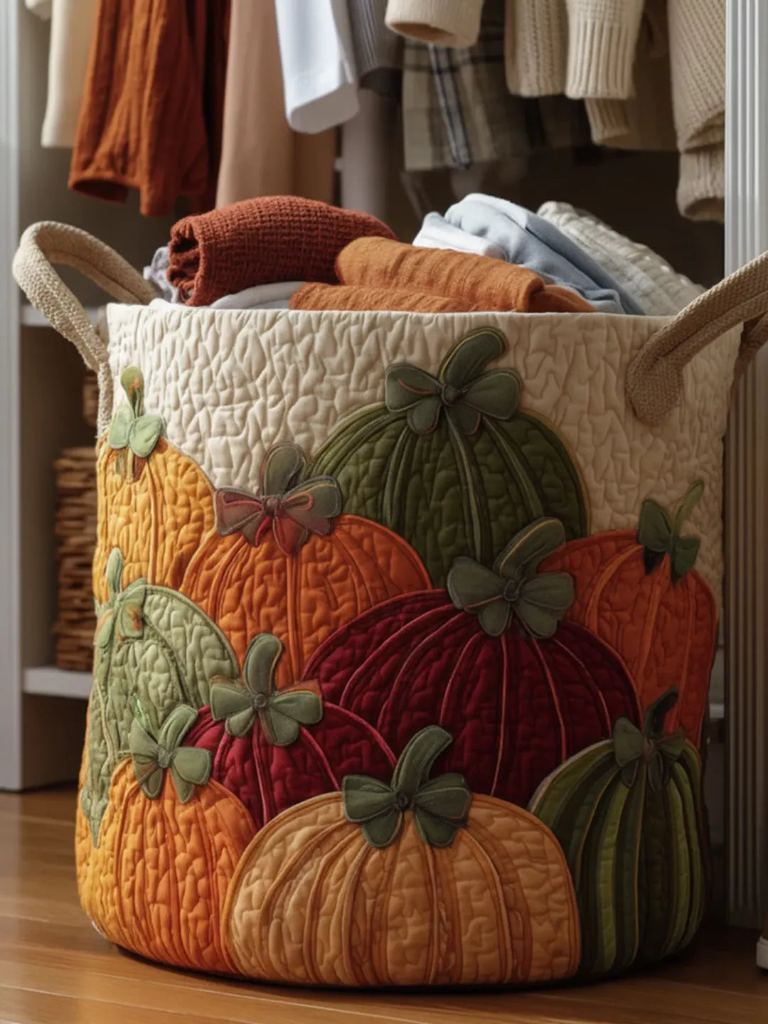 Quilted Laundry Basket – Autumn Pumpkin Patch for Thanksgiving – product image 1