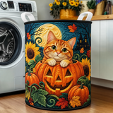 Quilted Laundry Basket – Ginger Cat with Pumpkins and Sunflowers – product image 1