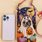 Slim Quilted Phone Crossbody Bag – Pug in a Ghost Costume for Halloween – product image 1