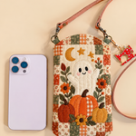 Slim Quilted Phone Crossbody Bag – Cute Ghost in a Pumpkin Patch – product image 1