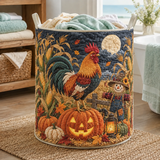 Quilted Laundry Basket – Rooster and Pumpkin Harvest – product image 1