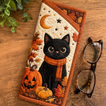 Quilted Glasses Case – Black Cat with Halloween Witch Hat – product image 1