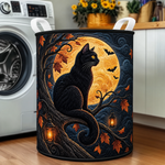 Quilted Laundry Basket – Black Cat under the Halloween Full Moon – product image 1