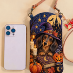 Slim Quilted Phone Crossbody Bag – Witch Dachshund with Pumpkins – product image 1