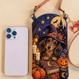 Slim Quilted Phone Crossbody Bag – Witch Dachshund with Pumpkins – product image 1
