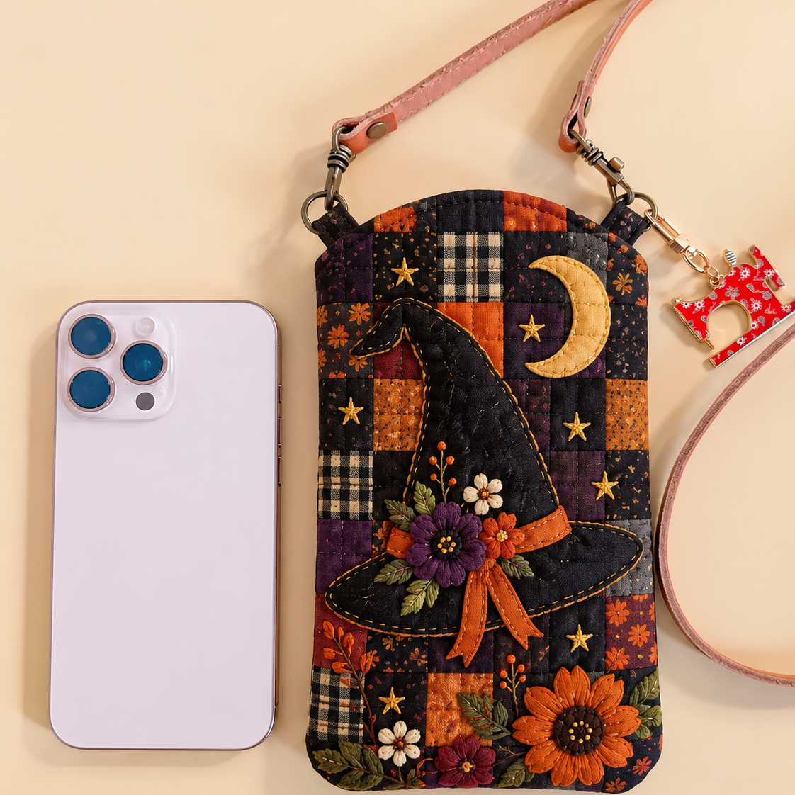 Slim Quilted Phone Crossbody Bag – Witch Hat Moonlight Patchwork – product image 1