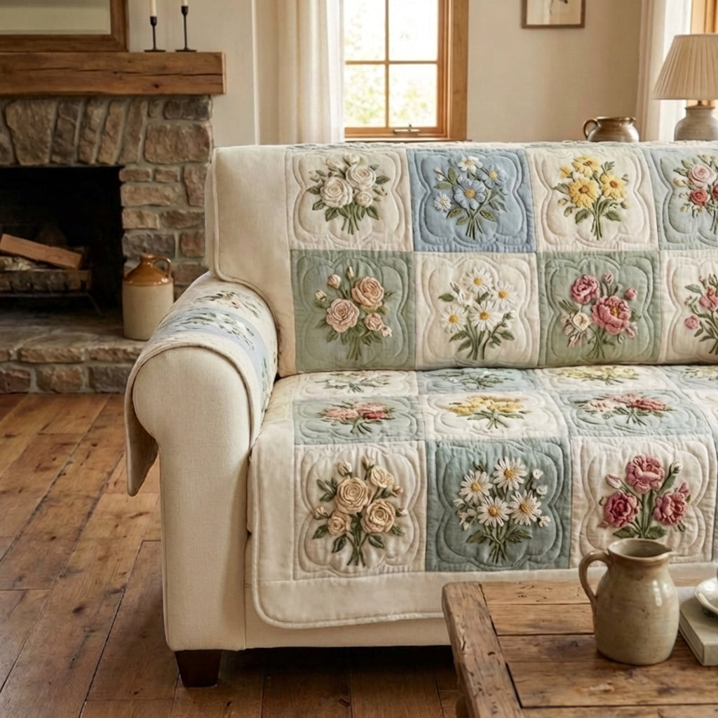 Quilted Sofa Cover | Gentle Garden, view 2